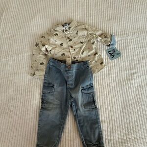 Kids Dinosaur Print Shirt and Cargo Pants Set